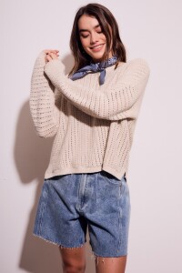 Sweater Texturado Lurex Beige Melange
