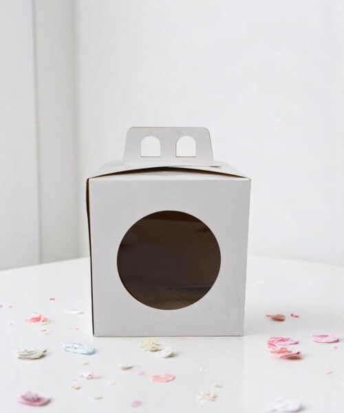 Caja 13x13x12 con visor + asa. BLANCO