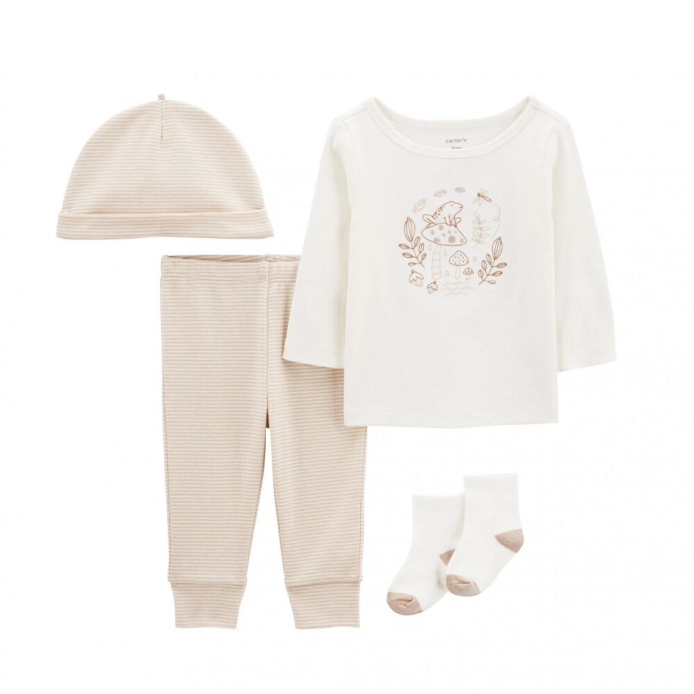 Conjunto Carters 4 piezas Gorro Medias RN Ranita Beige
