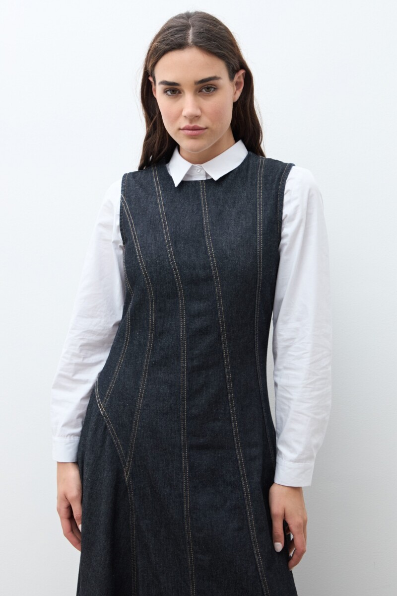 Maxi vestido de jean con cortes jean oscuro