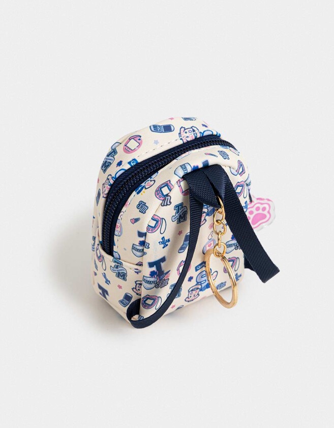 Llavero PU Llavero De Mochila De Pu Estampada Con Tiracierre - Blanco Crema