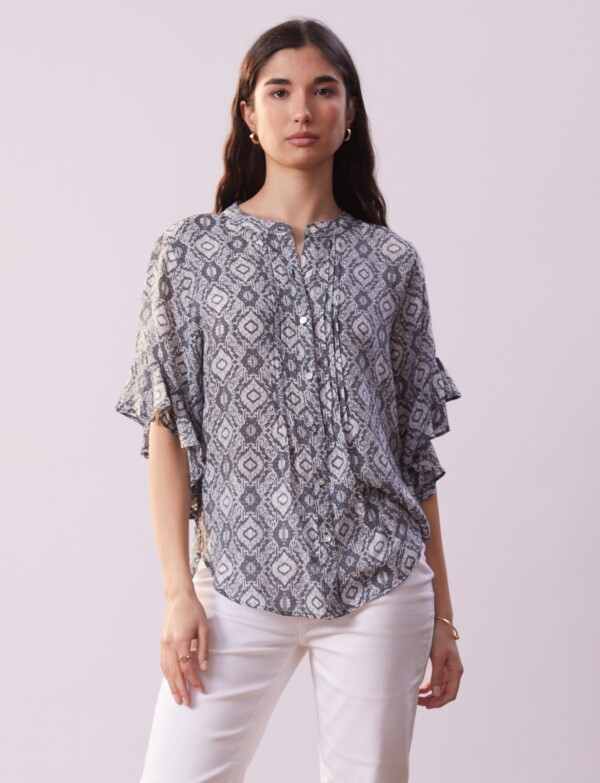 Blusa Manga Volado NEGRO/GRIS