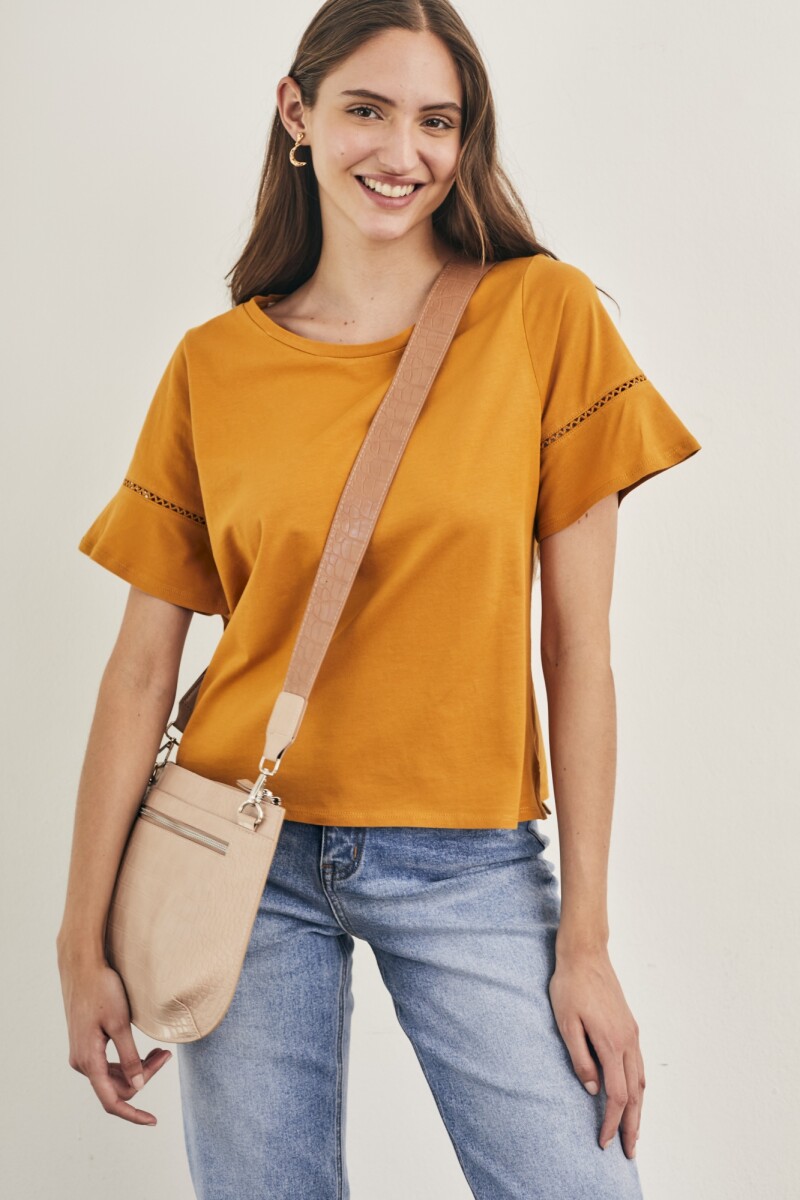 Remera Manga Volado Algodon Peinado Oro