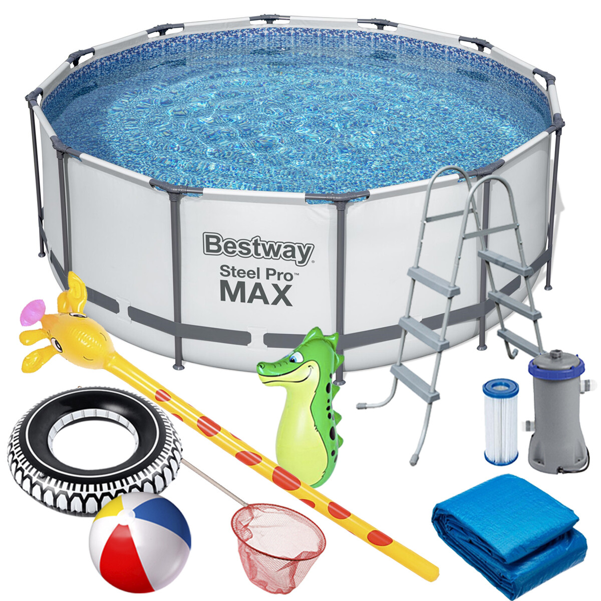 Piscina Bestway Estructural 10250 L + Bomba + Regalos - Gris 