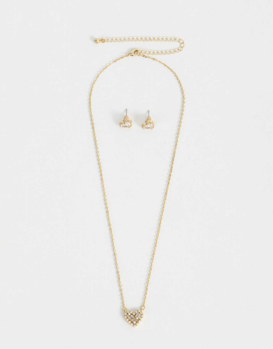 Set De Collar Y Aros Pasantes Bañado En Oro - Dorado 