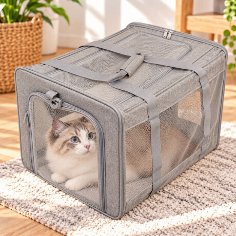 Bolso Transportador Mascotas Ventilado Base Corderito Gris Claro