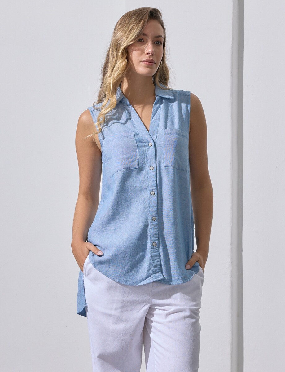 Camisa Lino - Celeste Oscuro 
