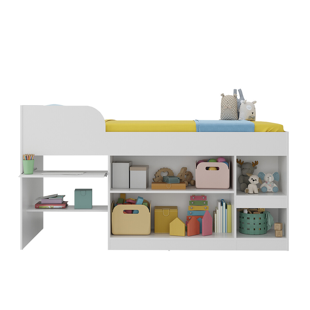 CAMA INFANTIL CON 2 PUERTAS Y ESTANTES ORGANIZADORES 