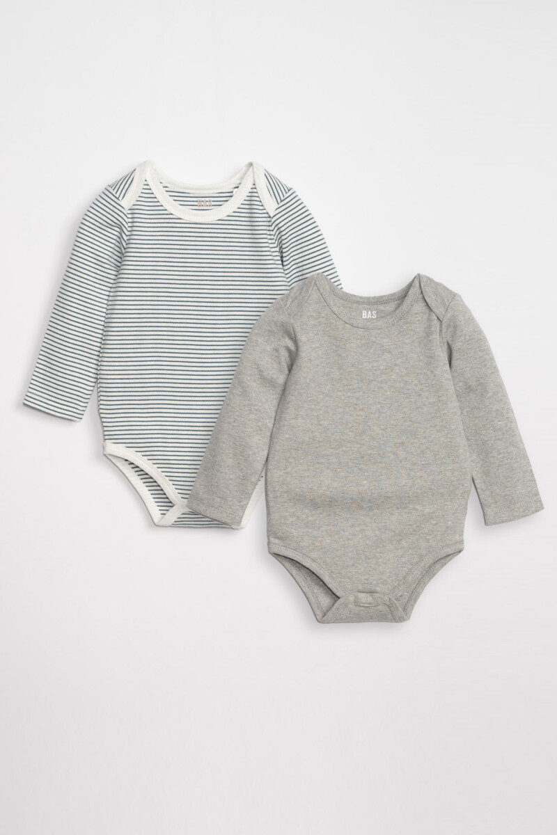 Pack x2 Body Manga Larga - Rayas Gris Melange 