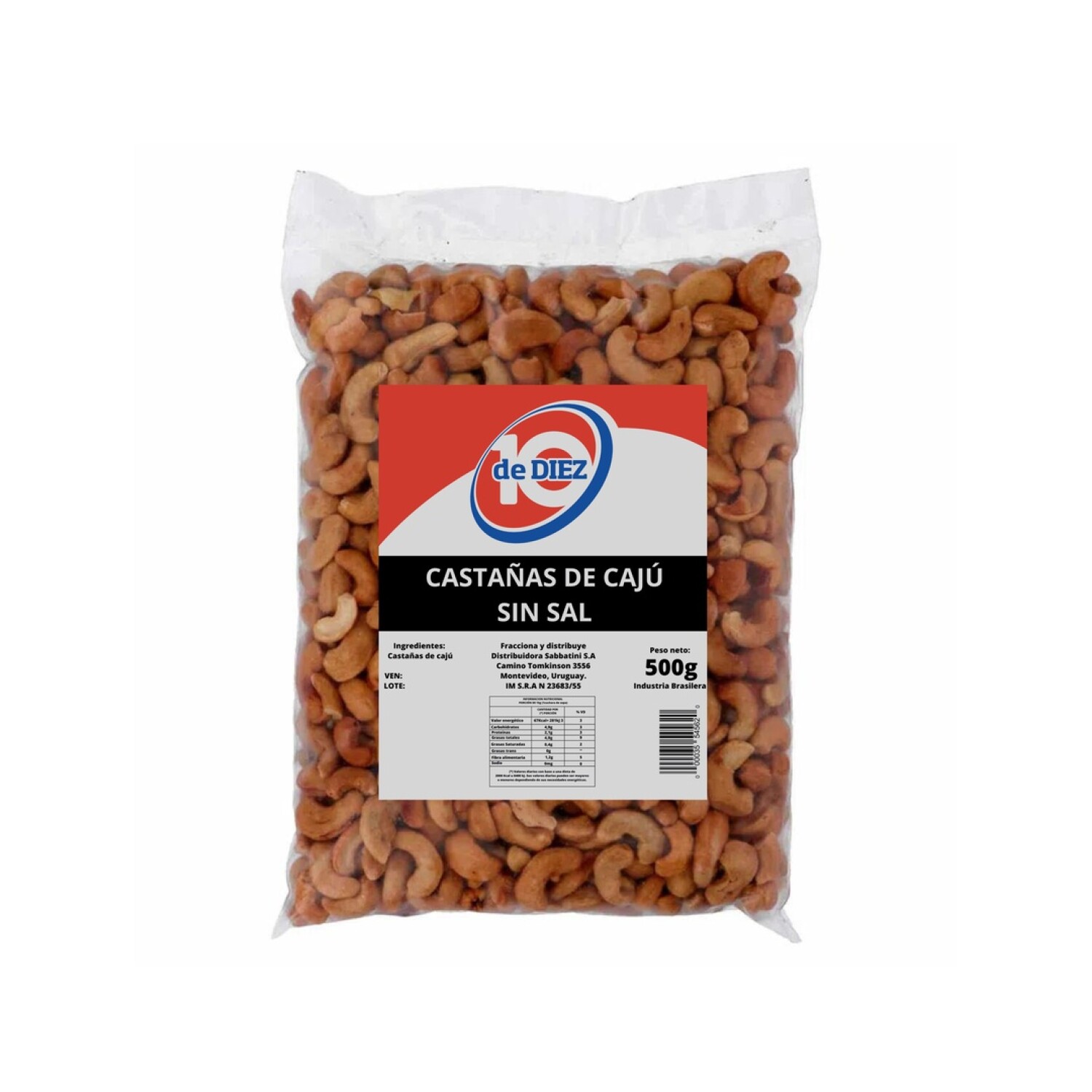 CASTAÑAS DE CAJU 500G SIN SAL — Distribuidora Sabbatini