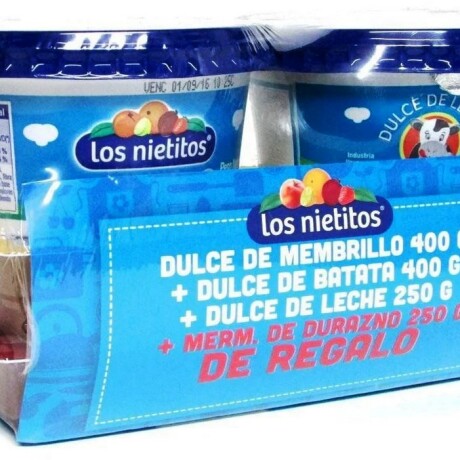 Promo Los Nietitos Membrillo + Dulce de leche + Mermelada de Durazno + Dulce de batata de regalo Promo Los Nietitos Membrillo + Dulce de leche + Mermelada de Durazno + Dulce de batata de regalo