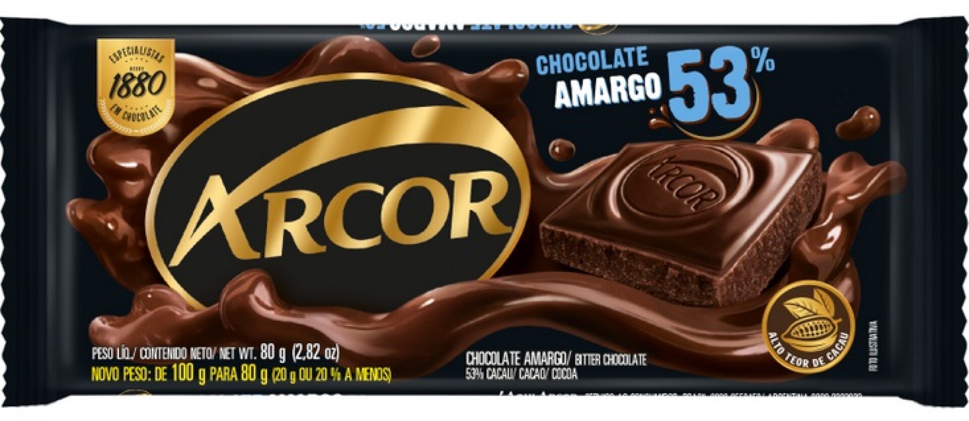 TABLETA CHOCOLATE ARCOR 80G AMARGO 53% 