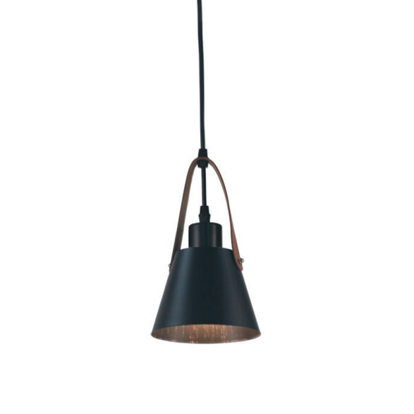 Lámpara colgante cono metal negro+ símil cuero Ø15 IX9061X