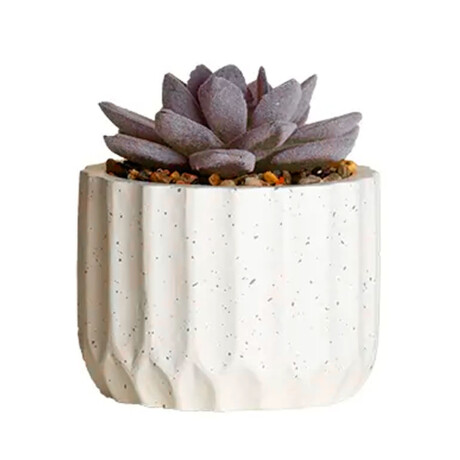 Mini Planta Artificial Decorativa Maceta Acanalada Cemento Lila