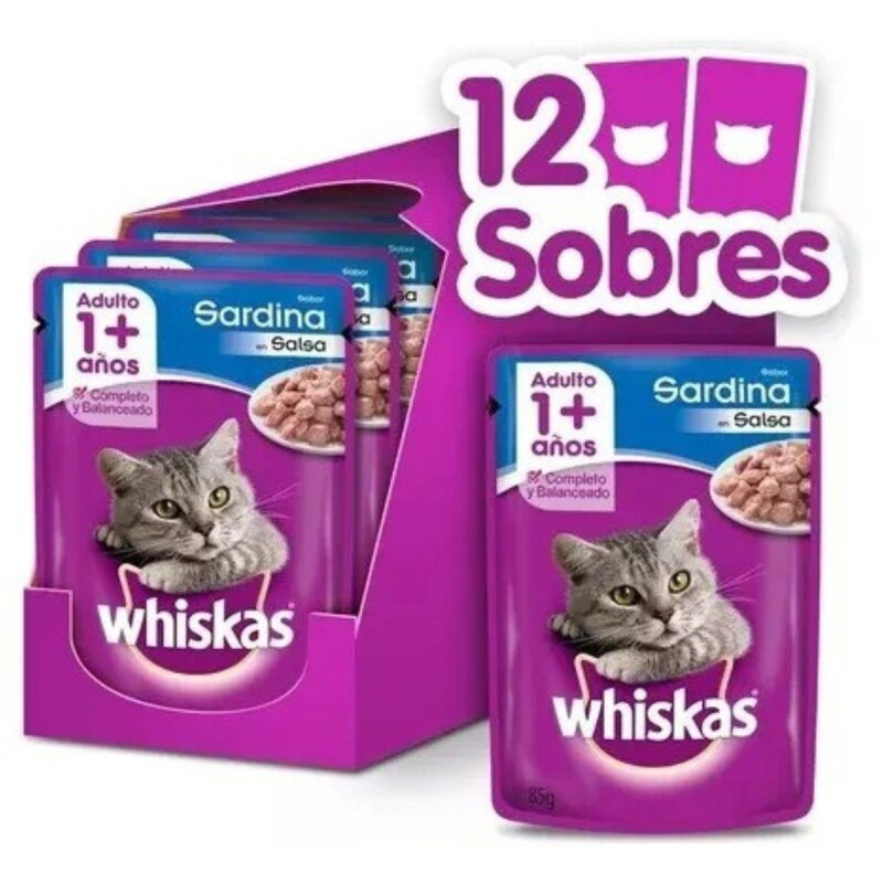 WHISKAS EN SALSA CAJA 12 UNIDADES SARDINA