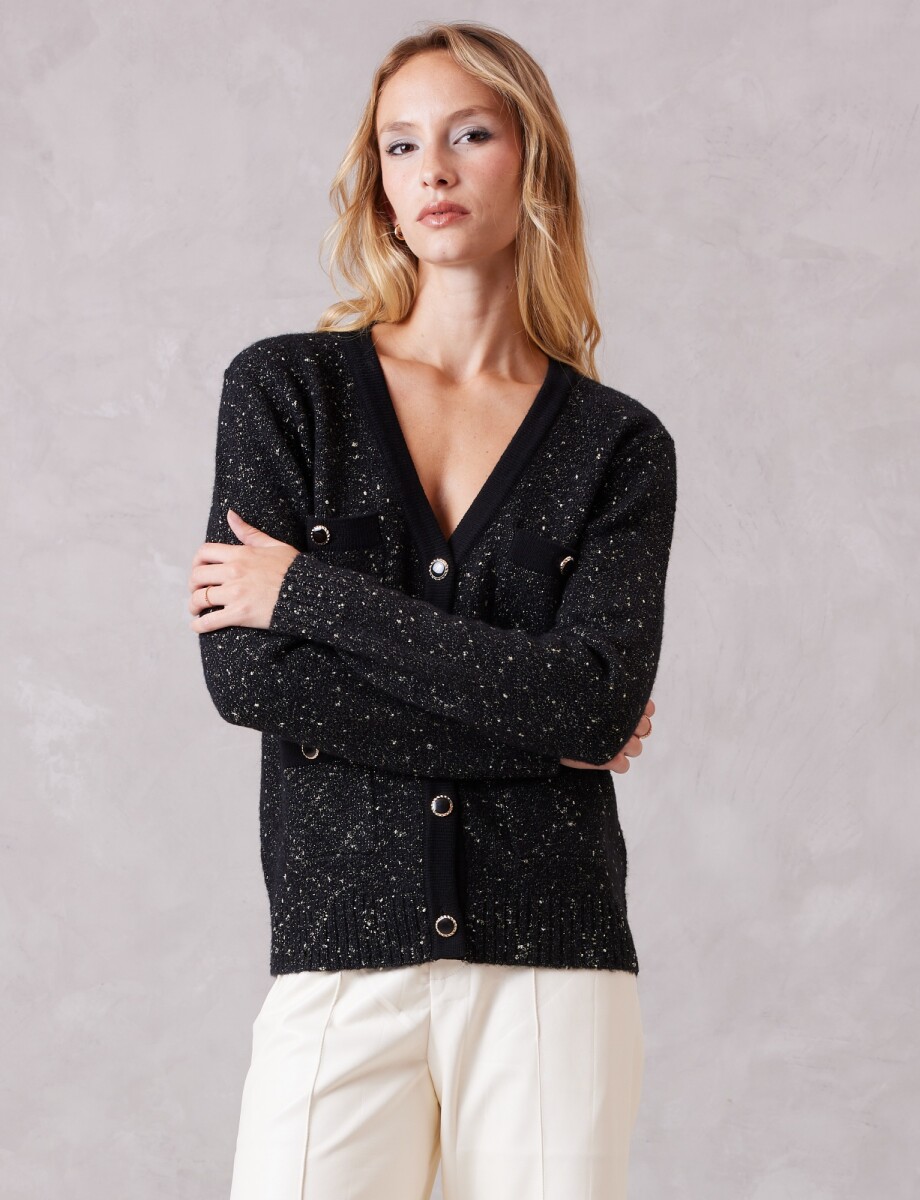 Cardigan Tweed Sparkle - Negro 