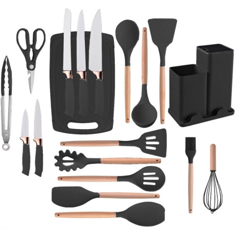 Set X19 Utensilios El Chingón Silicona Antiadherente Negro