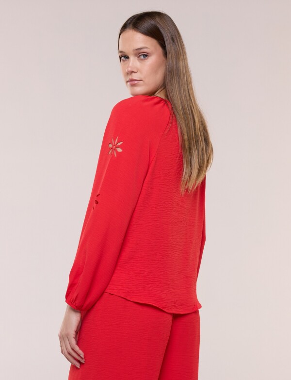 Blusa Con Calado Lateral Floral ROJO