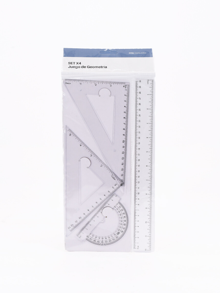 JUEGO DE GEOMETRIA 4 PCS - TRANSPARENTE 