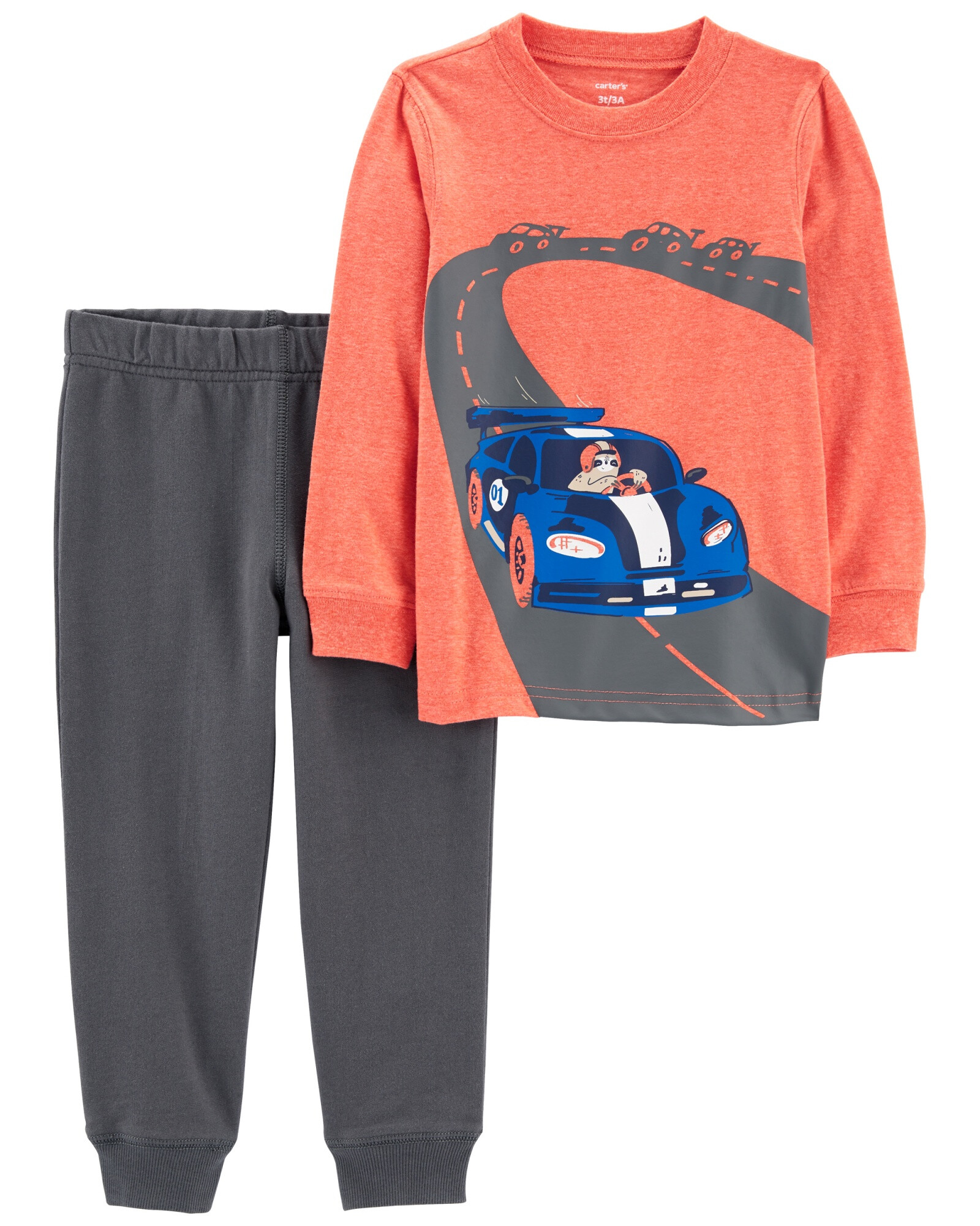 Set dos piezas pantalón y remera de algodón, estampa auto Sin color