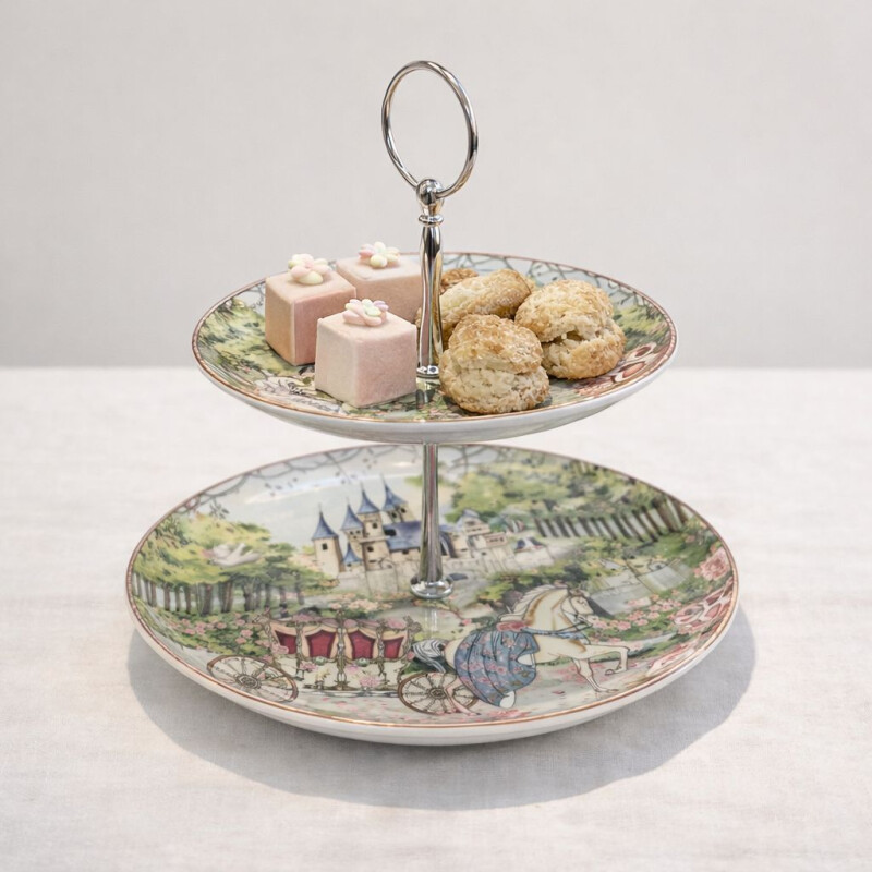 Plato de Pastelería en Cerámica de Dos Pisos Diseño Vintage Plato de Pastelería en Cerámica de Dos Pisos Diseño Vintage