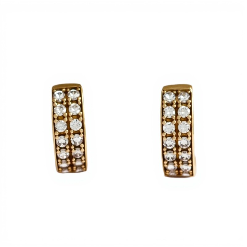 Caravanas aros doble fila de zirconia y oro- Oro bajo - Zirconia- CA8158 conpiedra