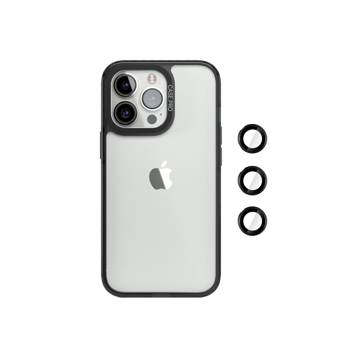 Protector rígido iPhone 13 Pro Max bordes negros con protectores de cámara 