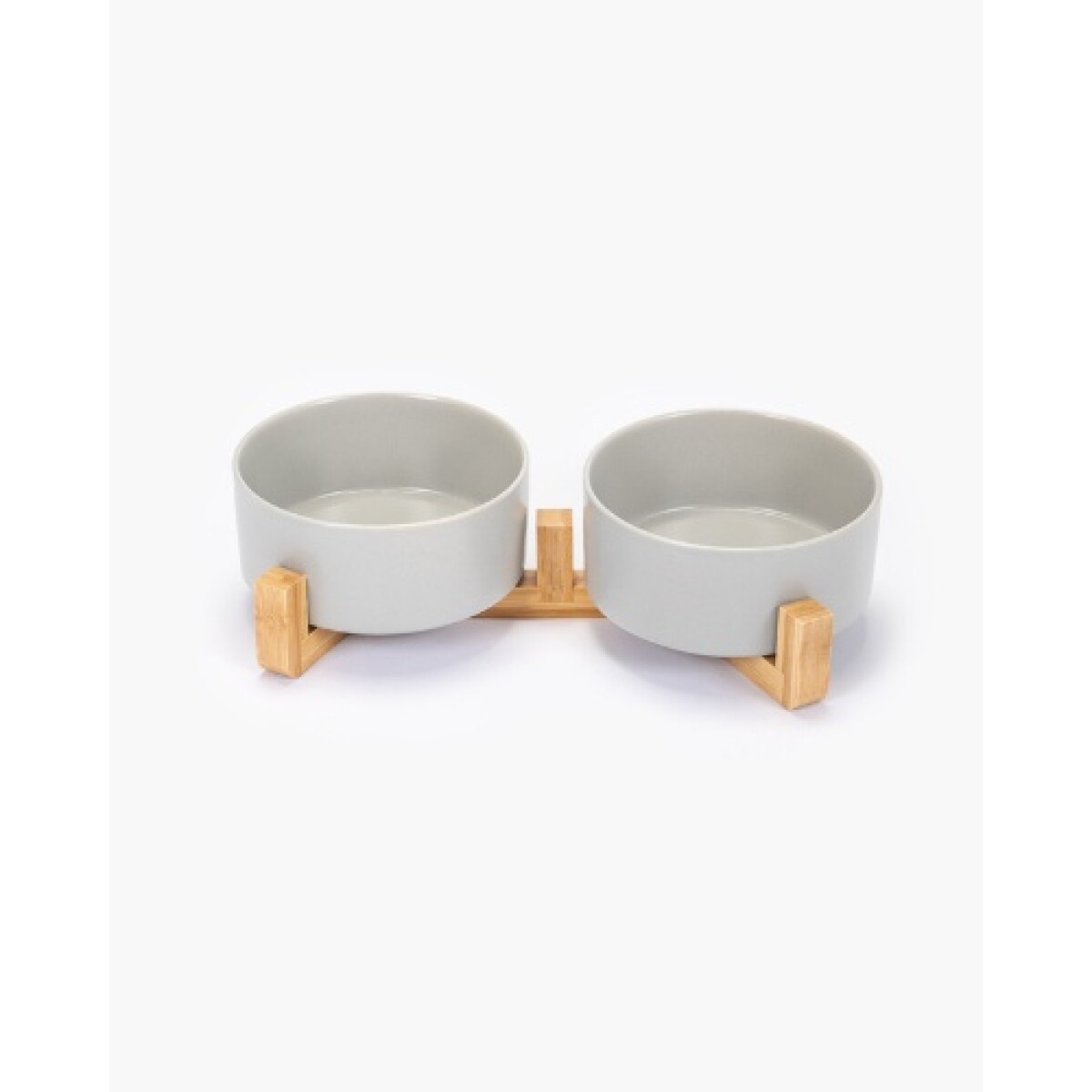 Comedero doble cerámica y bambú 38cm, Gris - Comedero Doble Cerámica Y Bambú 38cm, Gris 