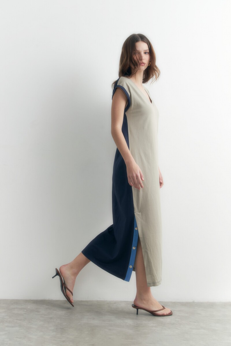 Vestido bicolor verde oliva