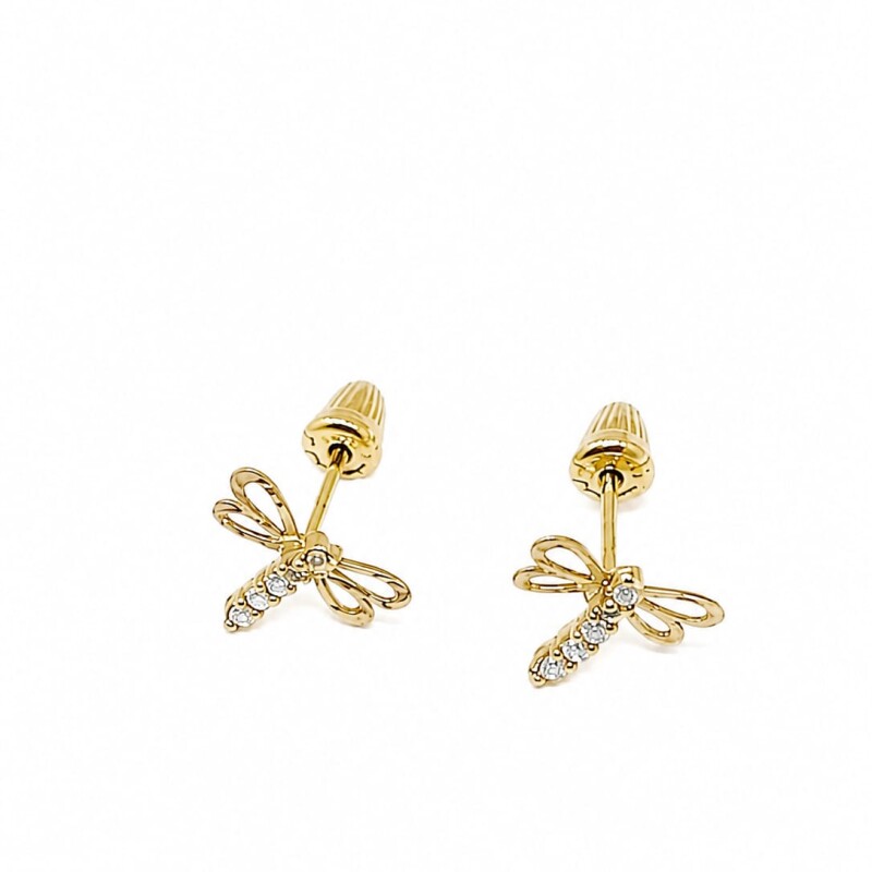 Caravanas en oro libélula con cubic zirconias Caravanas en oro libélula con cubic zirconias