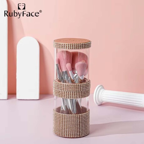 Set 7 Brochas Pinceles Maquillaje con Estuche Almacenamiento Rosado