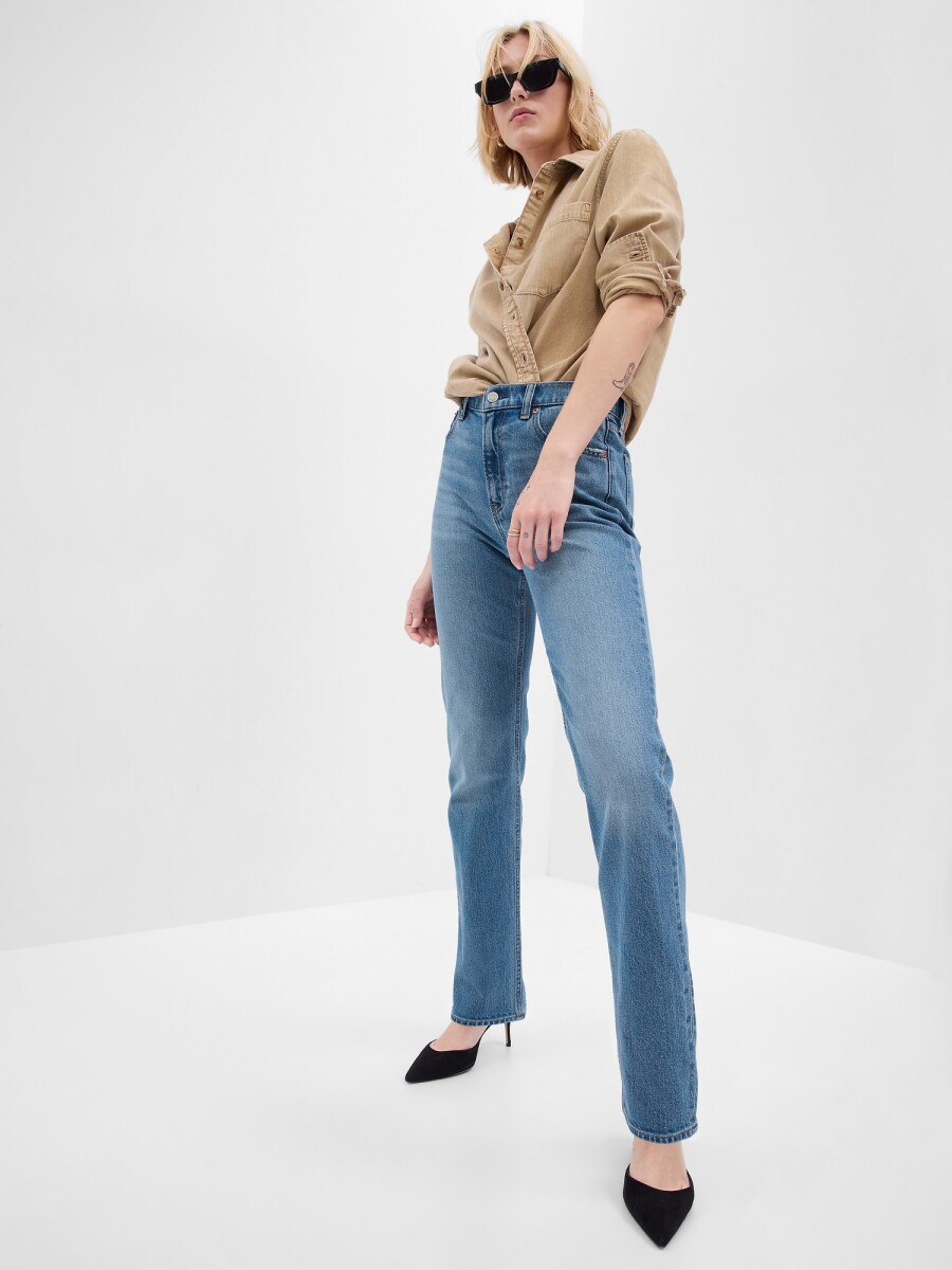 Jean 90S Straight Tiro Alto Mujer - Medium Indigo 15 
