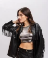Camisa eco cuero flecos negro