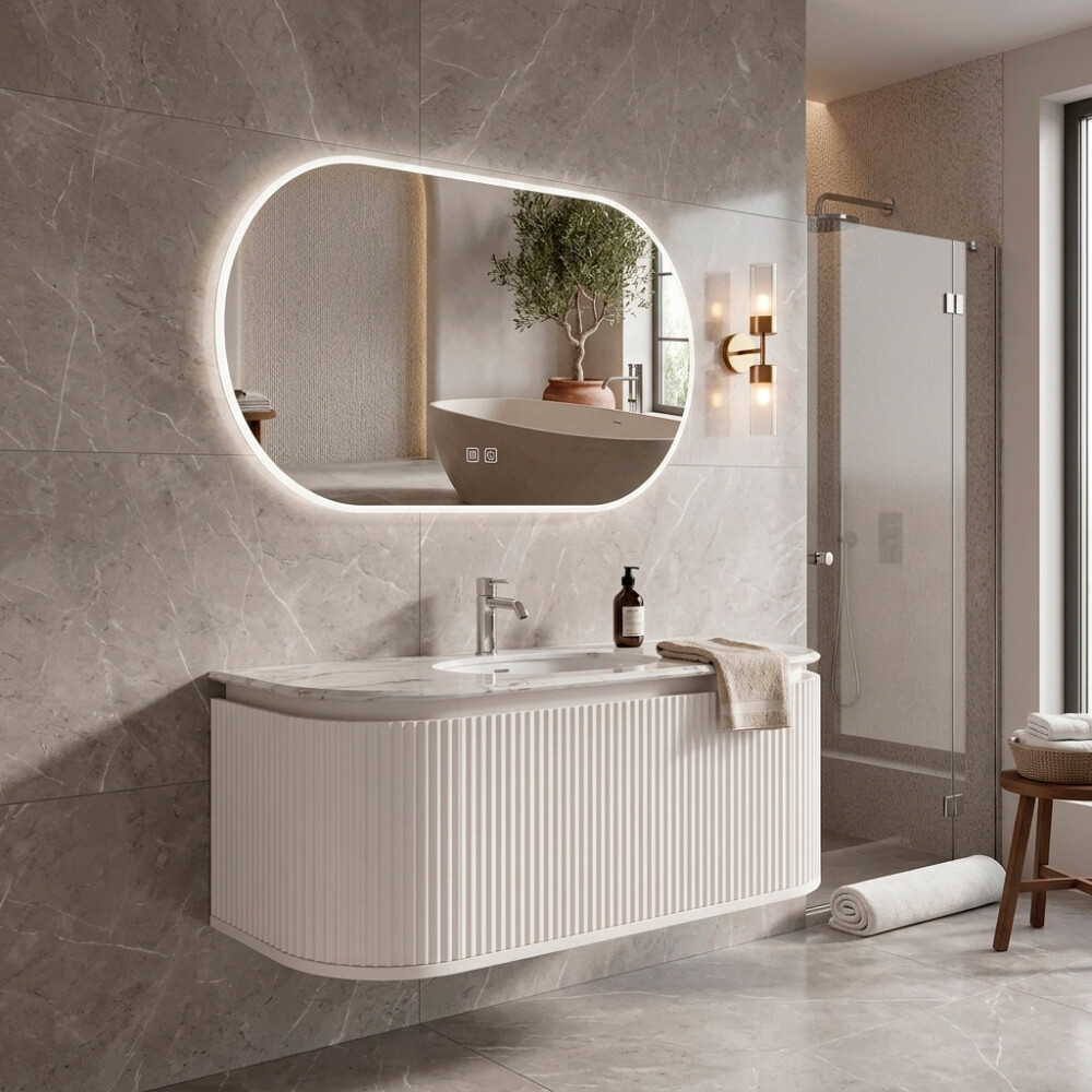 MUEBLE DE BAÑO PVC BLANCO CON ESPEJO LUZ LED MODELO LT6001-80 / MUEBLE + ESPEJO LED - 80 cm Mueble De Baño Pvc Blanco Con Espejo Luz Led Modelo Lt6001-80 / Mueble + Espejo Led - 80 Cm