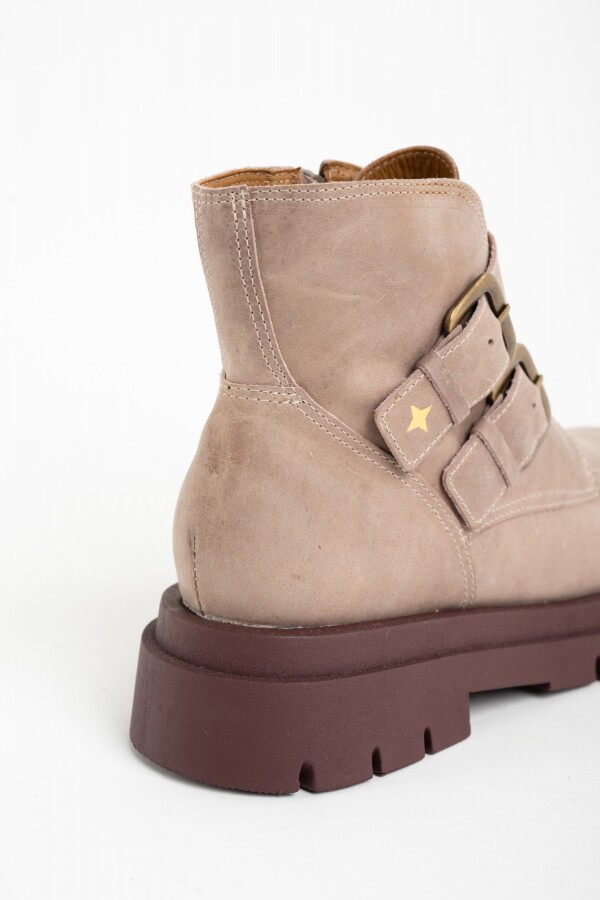 Bota Cuero Hebillas Rosa Viejo