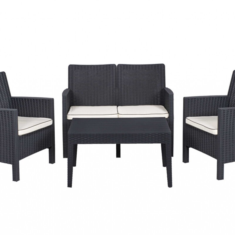Set Nova de Resina UV con Diseño Moderno para Exteriores 2+1+1+ Mesa Símil Ratán Set Nova de Resina UV con Diseño Moderno para Exteriores 2+1+1+ Mesa Símil Ratán