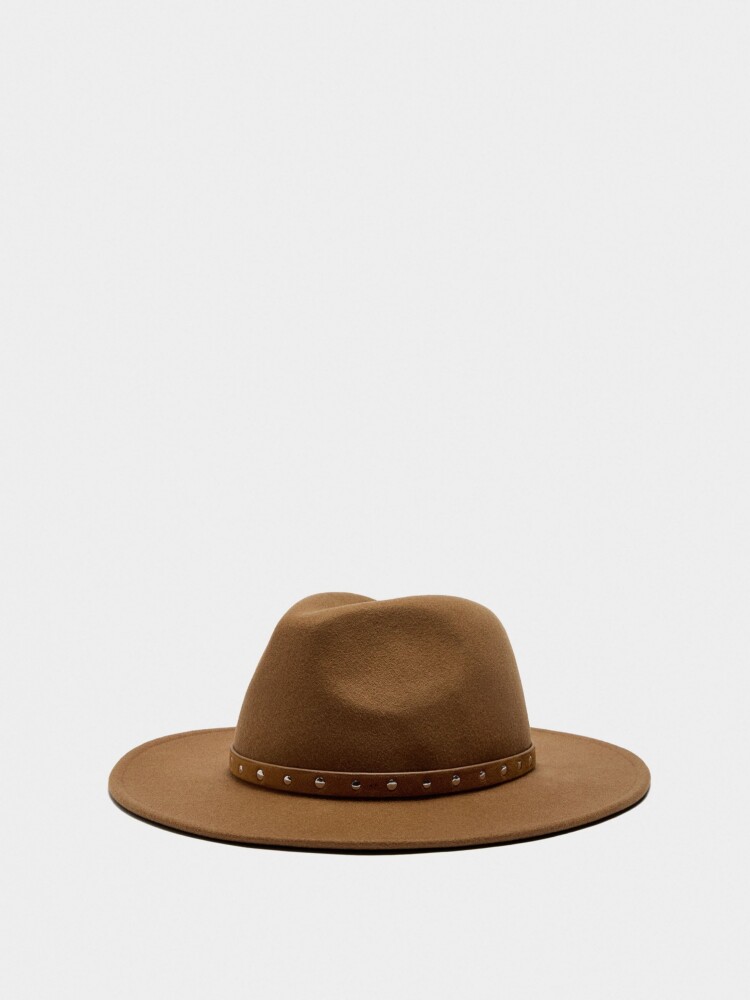 Sombrero De Lana Con Cinturón Y Tachuelas camel