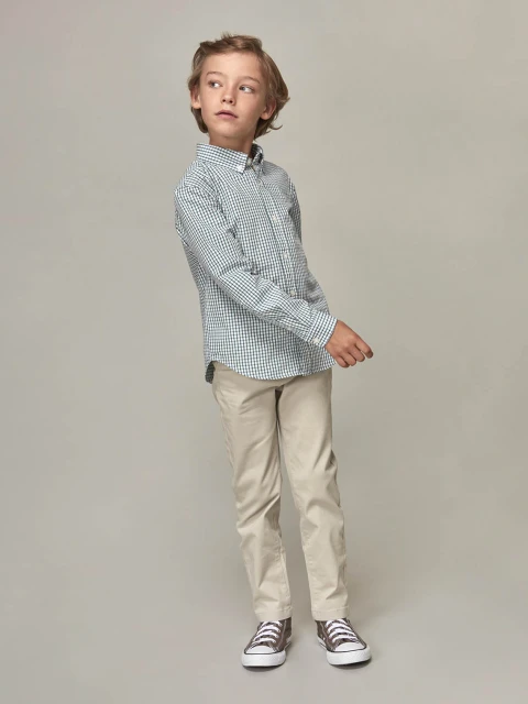Camisa Minicuadros Cuello Camisero Blanco Roto