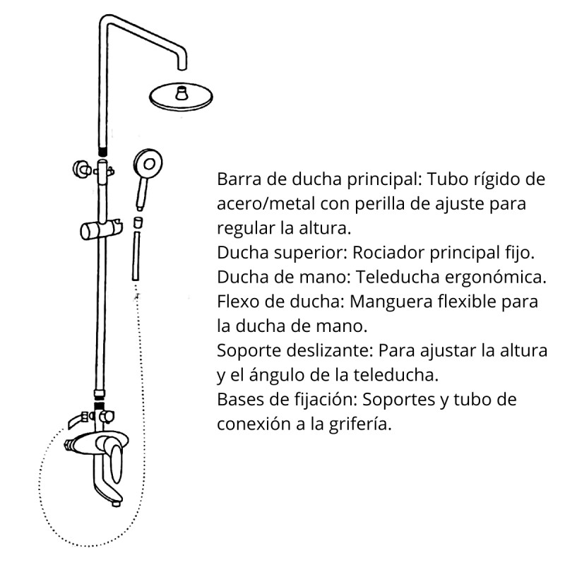 Duchero monocomando con barra y soporte cromado CROMADO