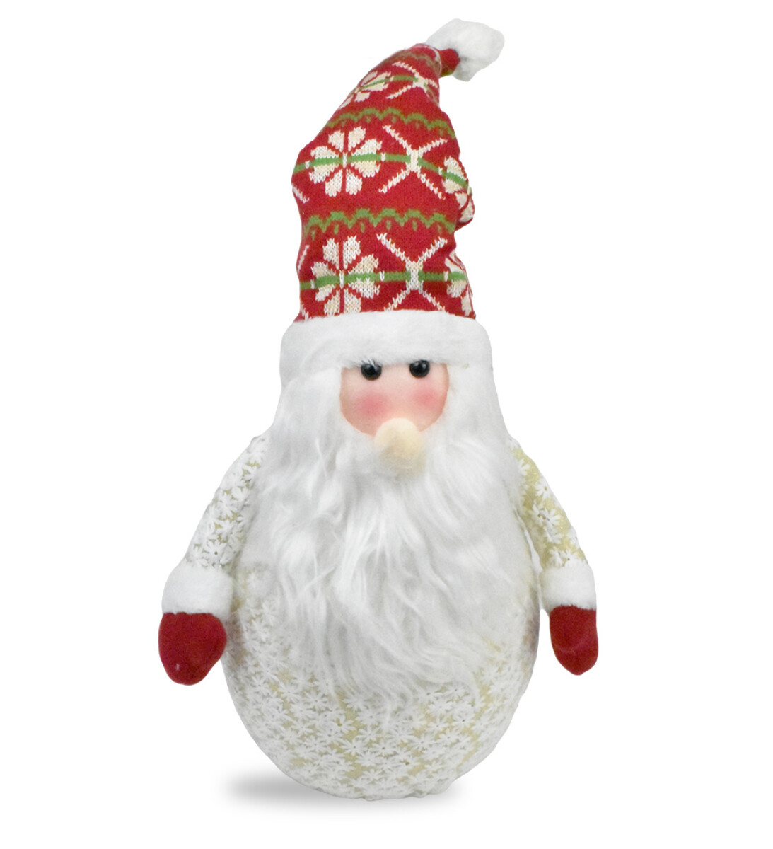 MUÑECO SANTA PELOTA NAVIDEÑO BORDADO FLOR BLANCO/ROJO 40CM 26866 