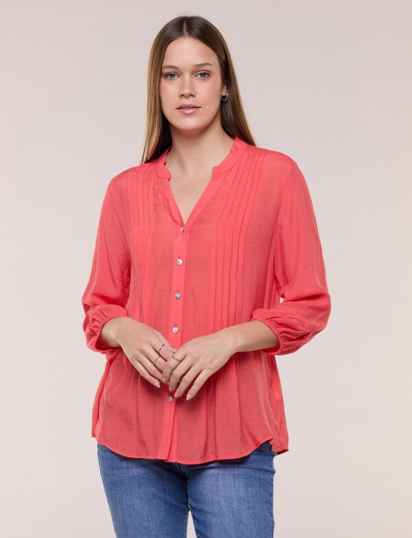 Blusa Con Alforzas En Delantero Y Botones CORAL