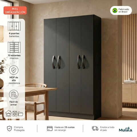 Mueble Multiusos Organizador Ropero de 10 Estantes con 4 Puertas - 170x 89 x 31,5 cm - Negro Mueble Multiusos Organizador Ropero de 10 Estantes con 4 Puertas - 170x 89 x 31,5 cm - Negro