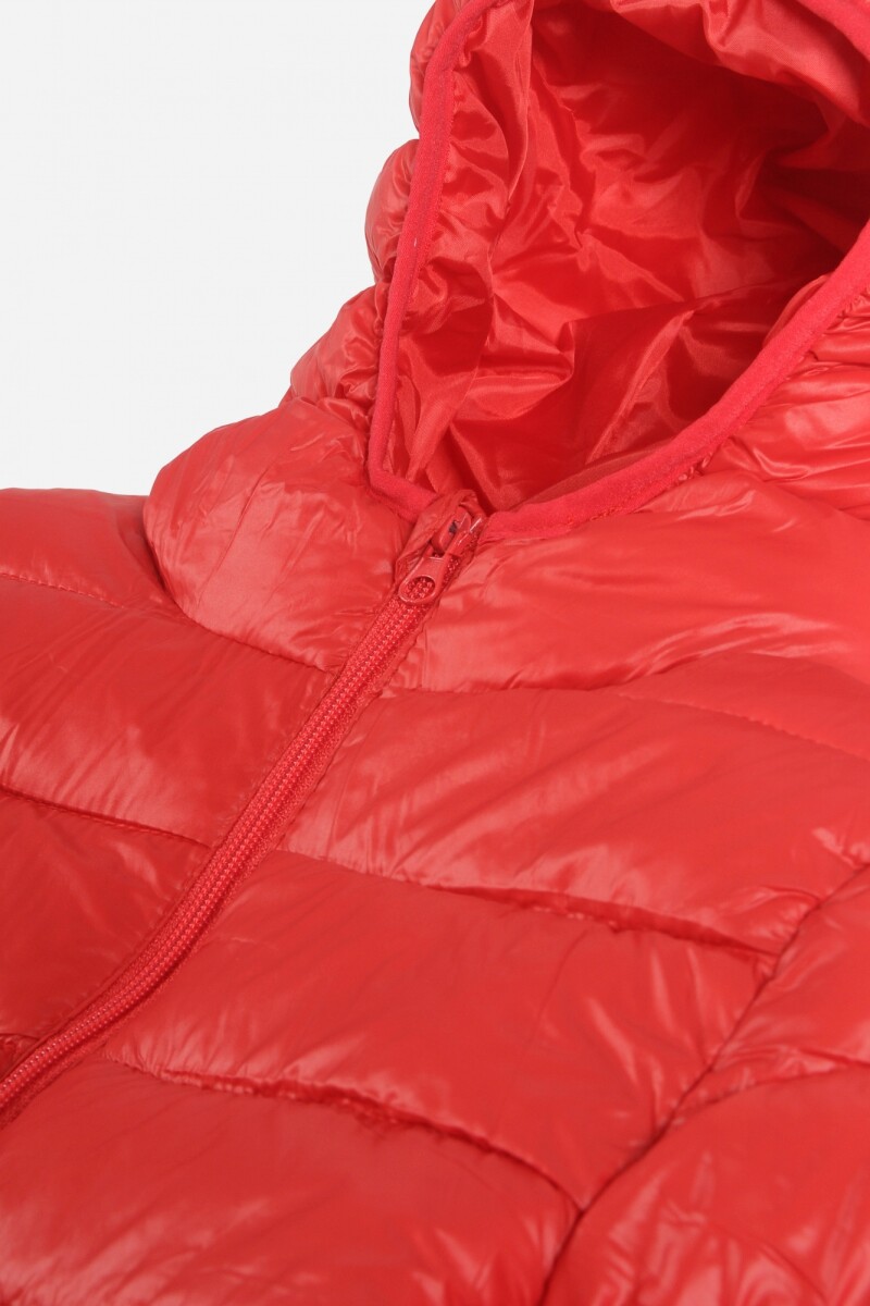 Campera puffer básica con capucha ROJO