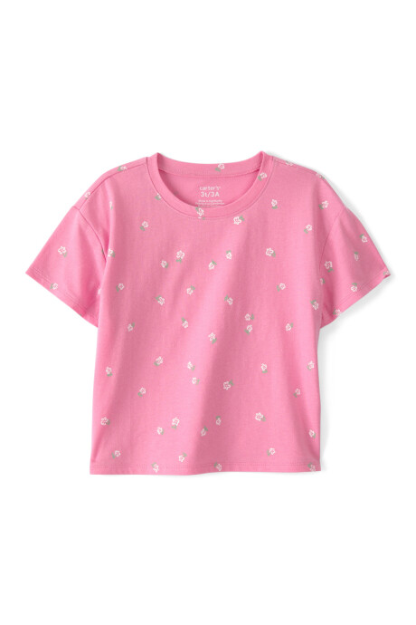 Remera de algodón, manga corta, rosada, diseño floral Remera de algodón, manga corta, rosada, diseño floral