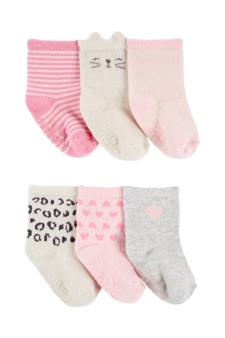 Pack seis pares de medias de algodón, estampadas Sin color
