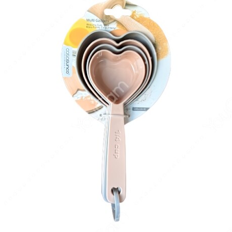 Kit 4 Cucharas Medidoras Cocina Varias Medidas Forma Corazón Salmón
