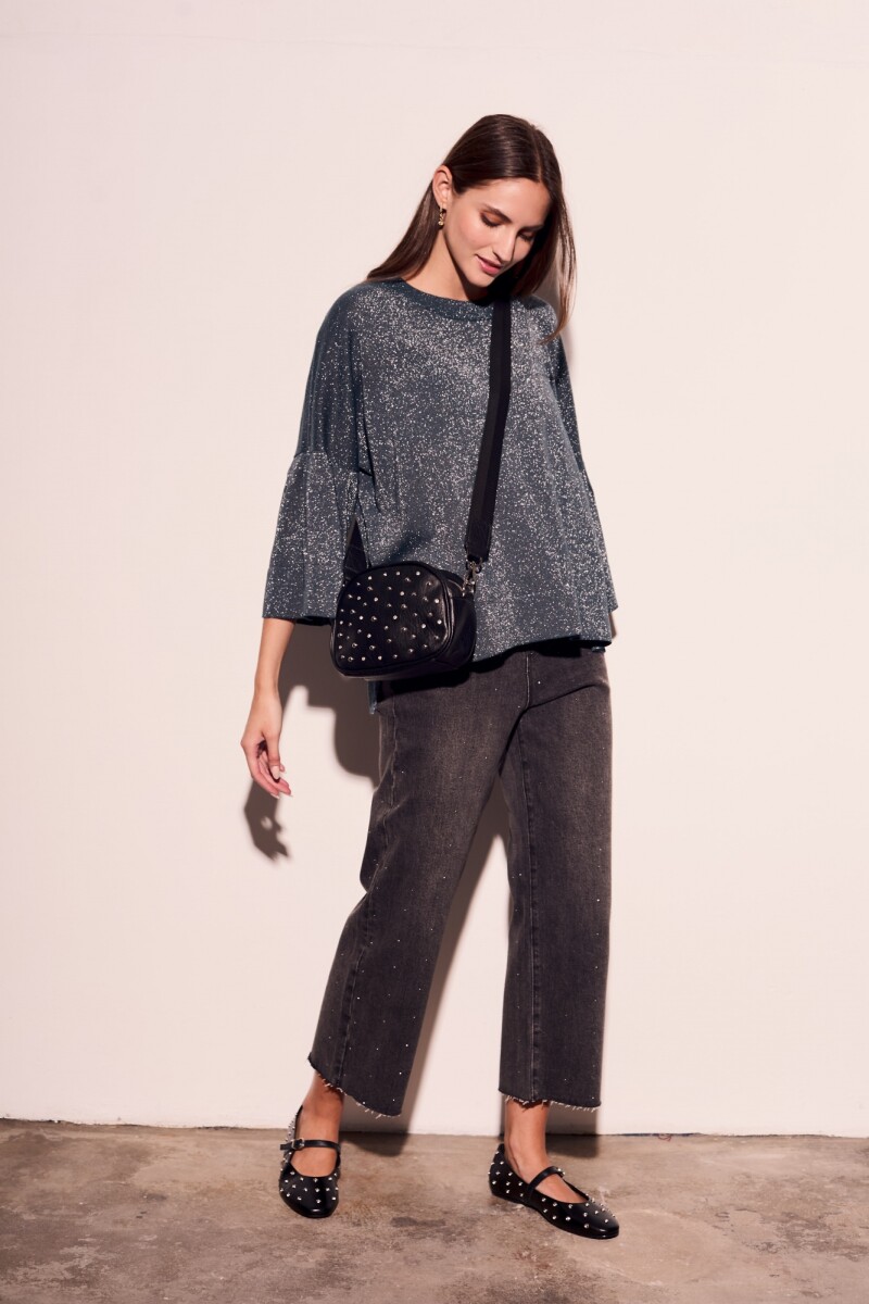 Sweater Manga Volados Lurex Petroleo