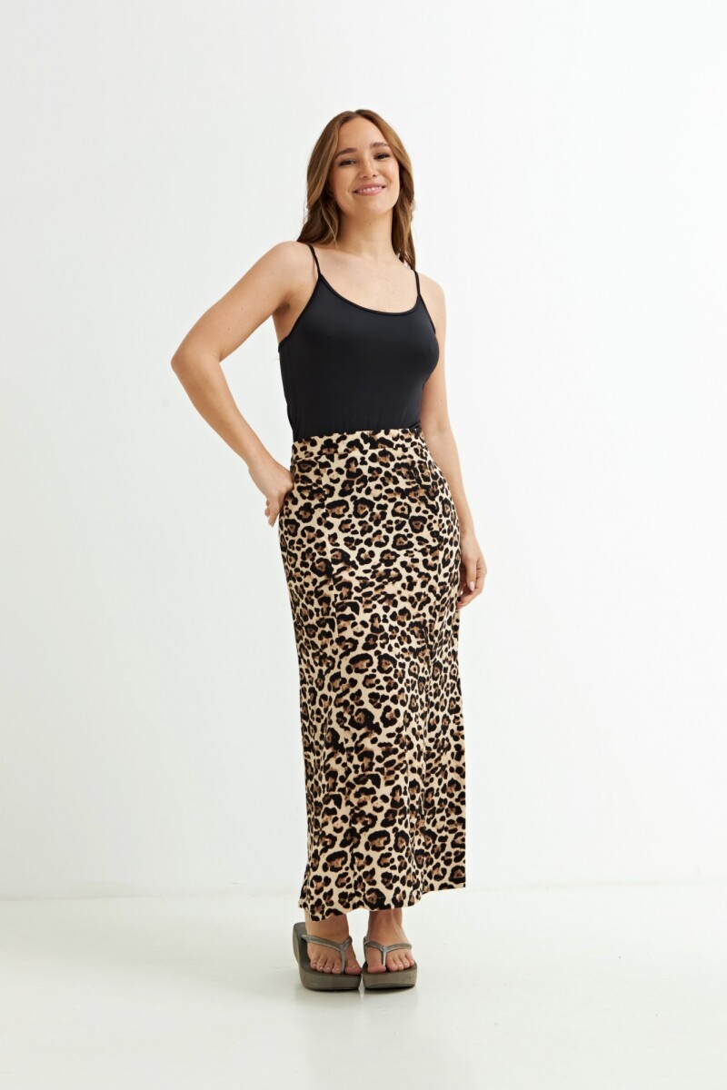 Falda midi estampada MARRON
