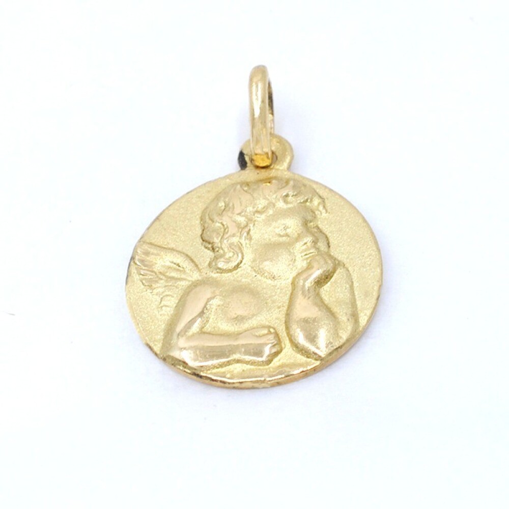 Medalla En Oro 18K amarillo Con Imagen De Angel 16 mm Medalla En Oro 18K amarillo Con Imagen De Angel 16 mm