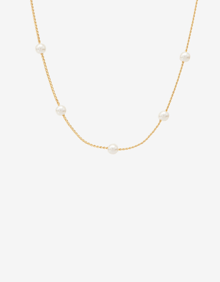 Collares Cortos Perlas Choker Con Perlas - Blanco Crema